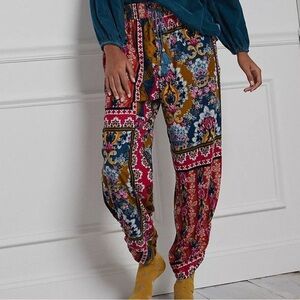 Anthropologie Sz Medium Velour Multicolor Patterned Pajama Bottoms